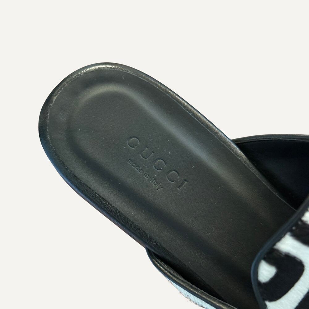 Gucci Zebra Print Horsebit Mules in Black and White - Picture 5 of 9